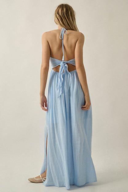 Forever Free Cotton Gauze Tie-Back Halter Maxi Dress
