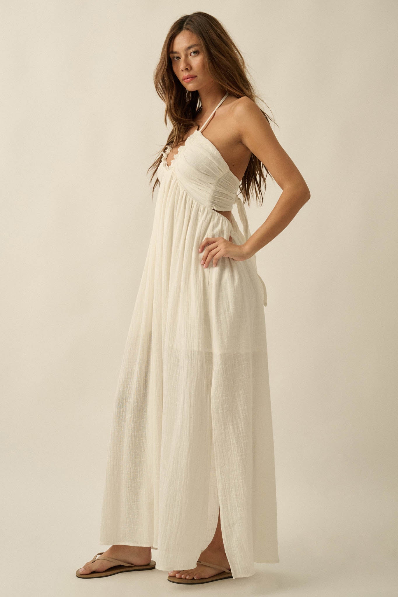 Forever Free Cotton Gauze Tie-Back Halter Maxi Dress