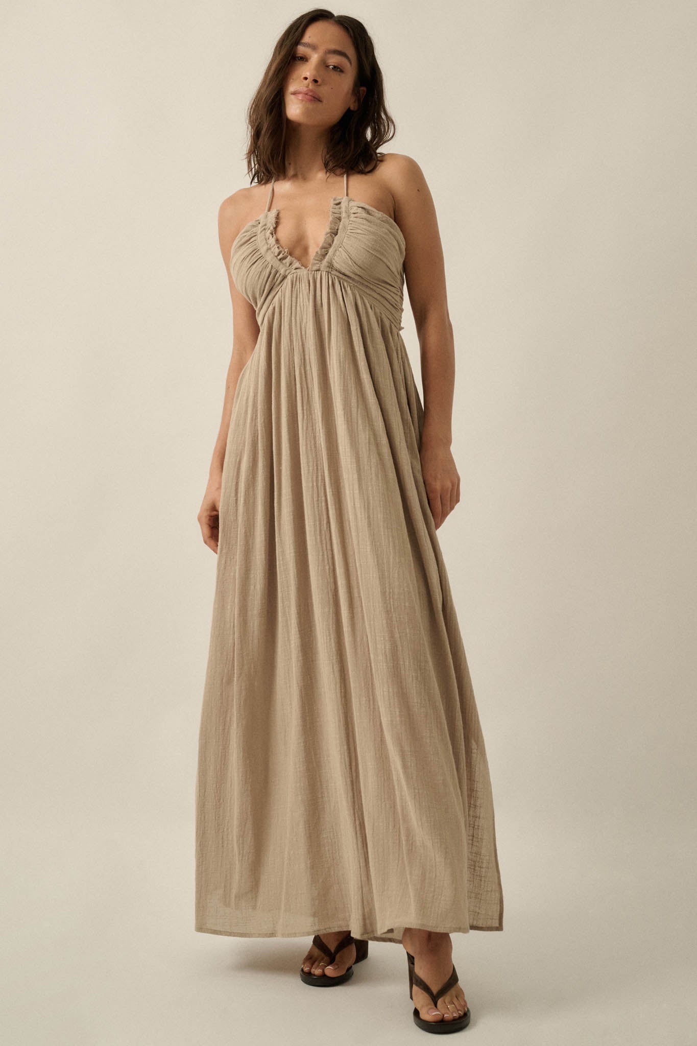 Forever Free Cotton Gauze Tie-Back Halter Maxi Dress