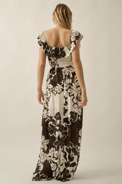 Lost Jungle Leaf-Print Off-Shoulder Ruffle Maxi Dress
