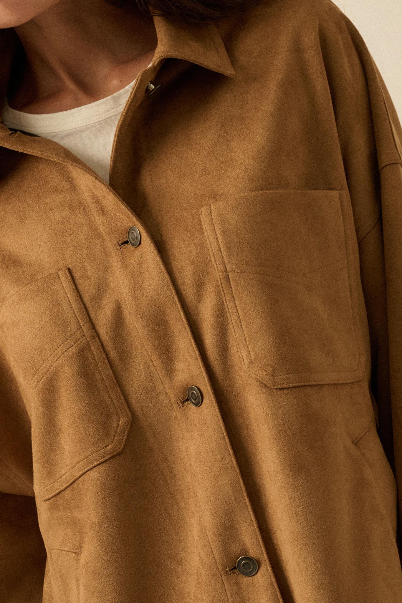 Soft Spoken Vegan Suede Pocket Shacket