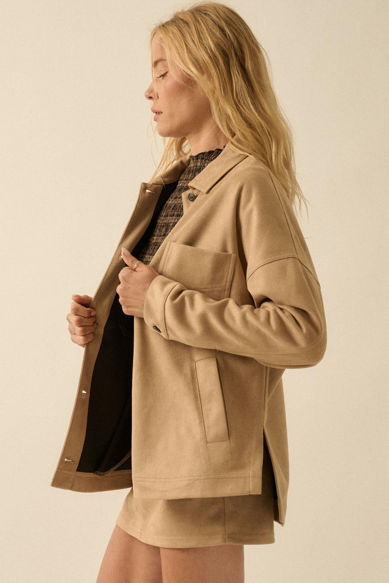 Soft Spoken Vegan Suede Pocket Shacket