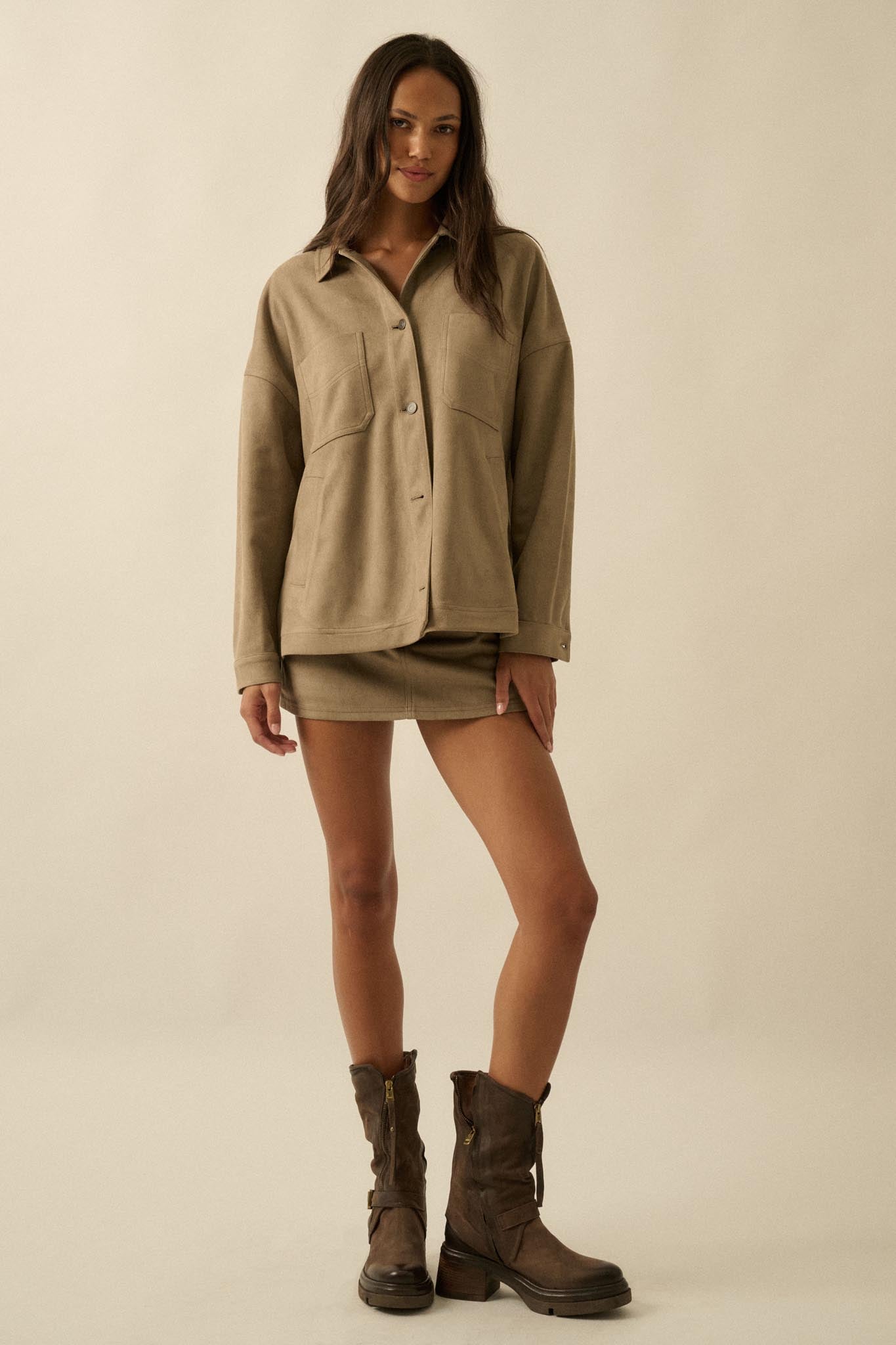 Soft Spoken Vegan Suede Pocket Shacket