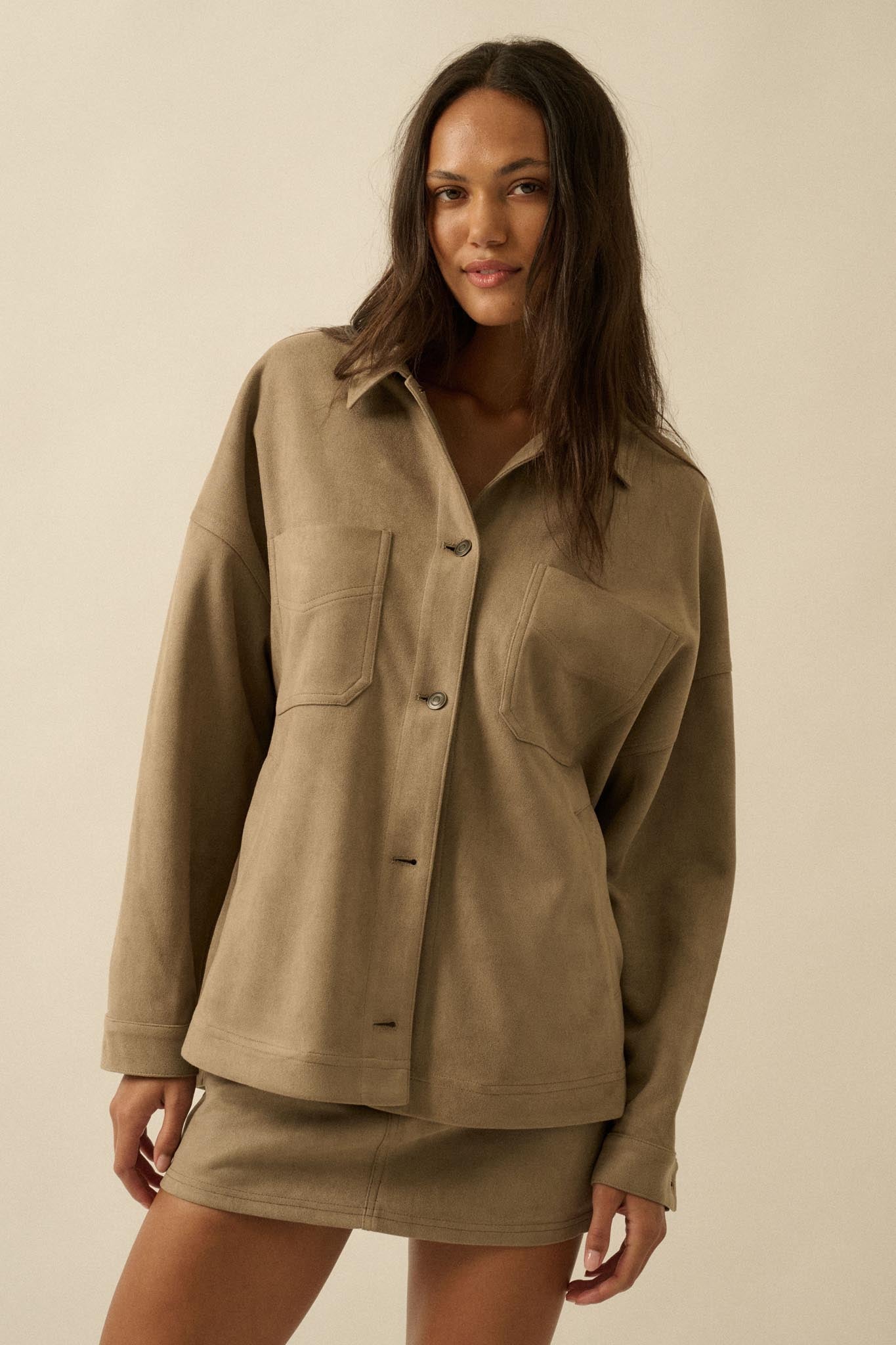 Soft Spoken Vegan Suede Pocket Shacket