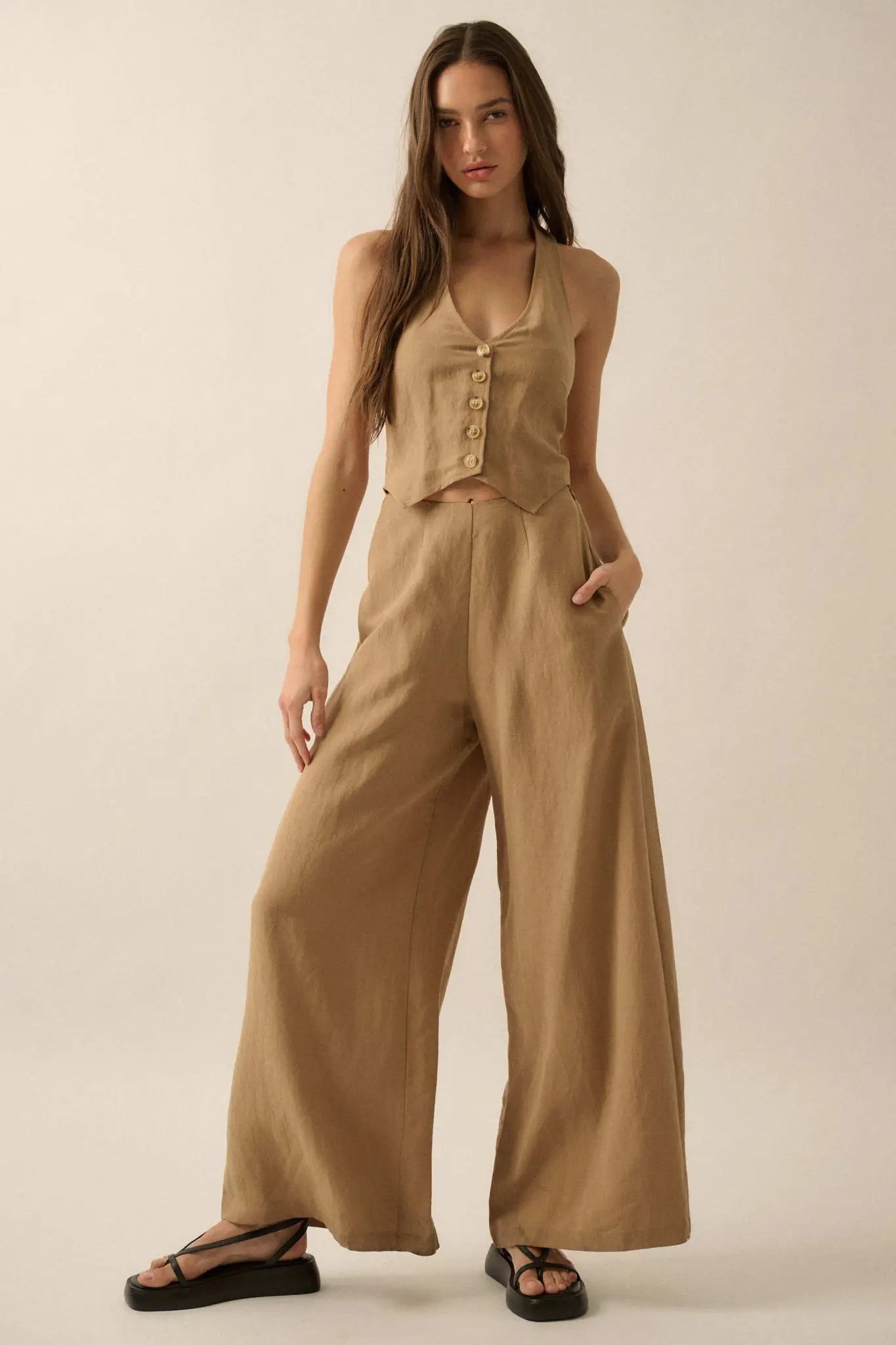 Better Nature Wide-Leg Linen-Blend Vest Jumpsuit