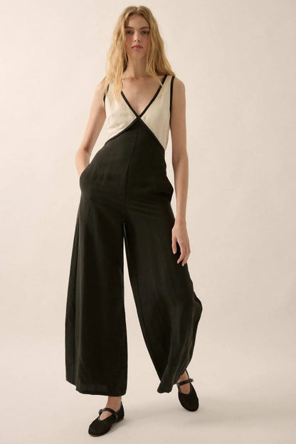 Second Nature Colorblock Linen-Blend Jumpsuit