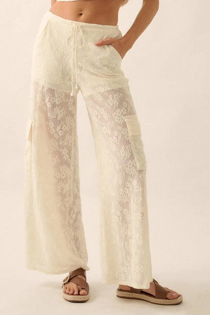 Light as Air Floral Lace Drawstring Cargo Pants