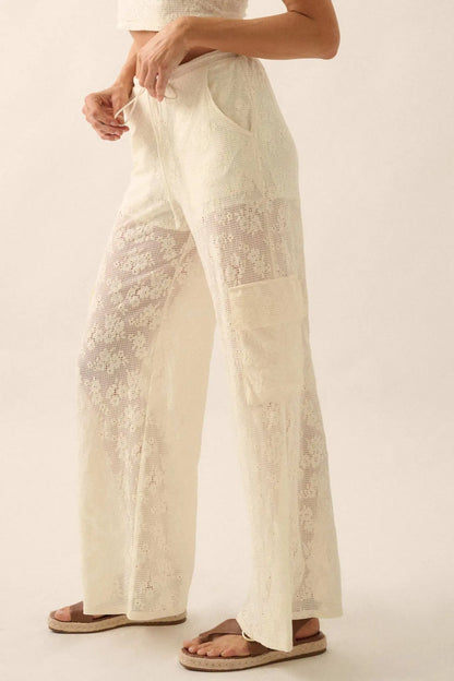 Light as Air Floral Lace Drawstring Cargo Pants