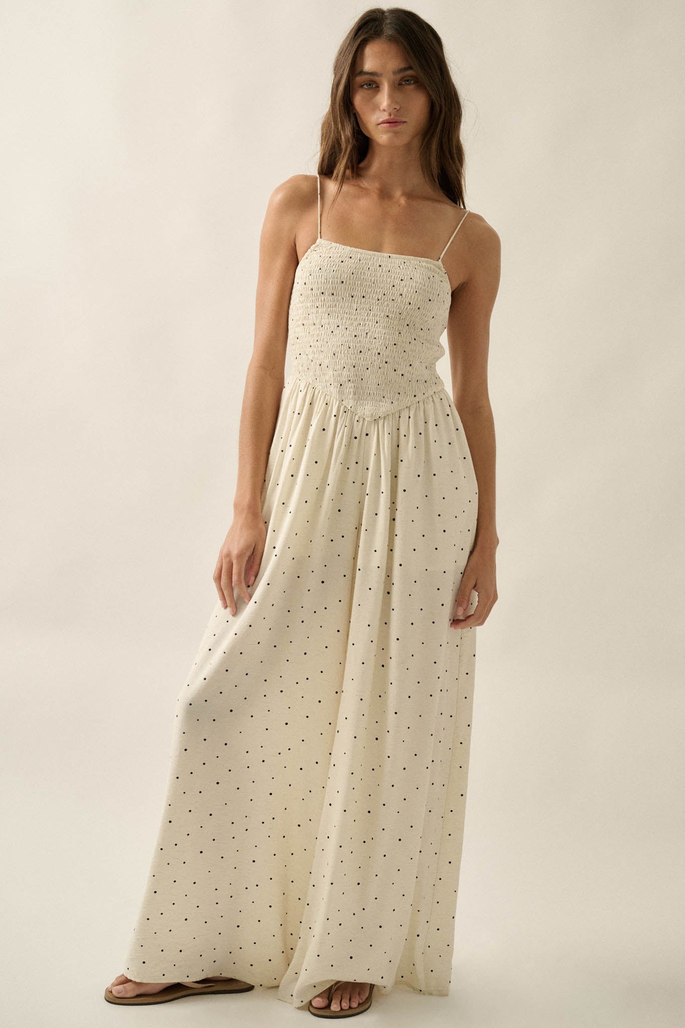 Spot On Polka Dot Smocked Wide-Leg Jumpsuit
