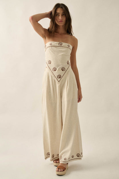 For Shore Shell-Embroidered Wide-Leg Pocket Pants
