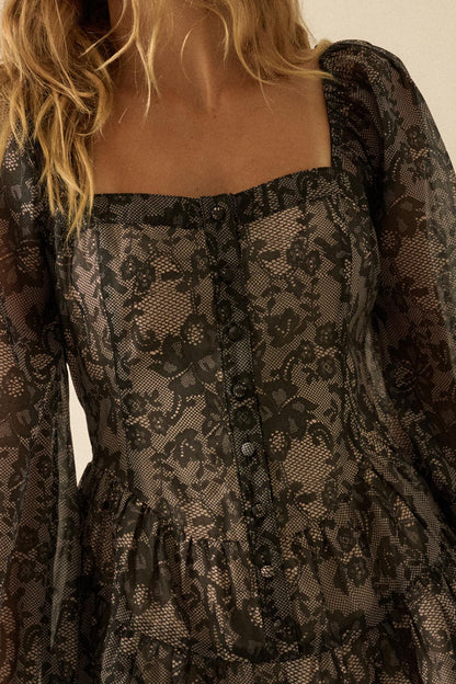 Enchanted Evening Lace-Print Organza Romper Dress