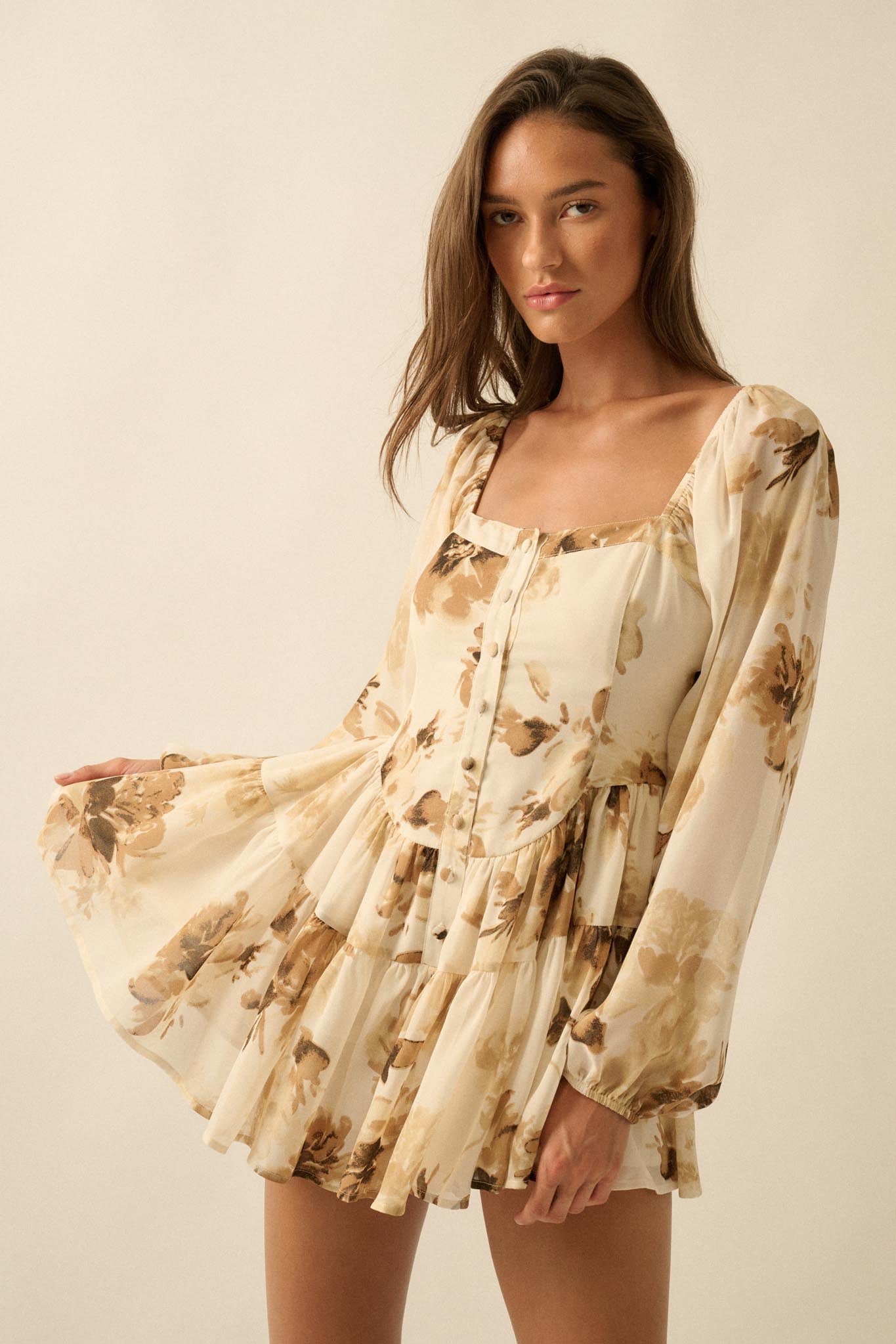 Easy Elegance Floral Chiffon Tiered Ruffle Romper