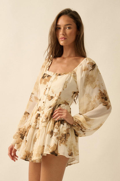 Easy Elegance Floral Chiffon Tiered Ruffle Romper