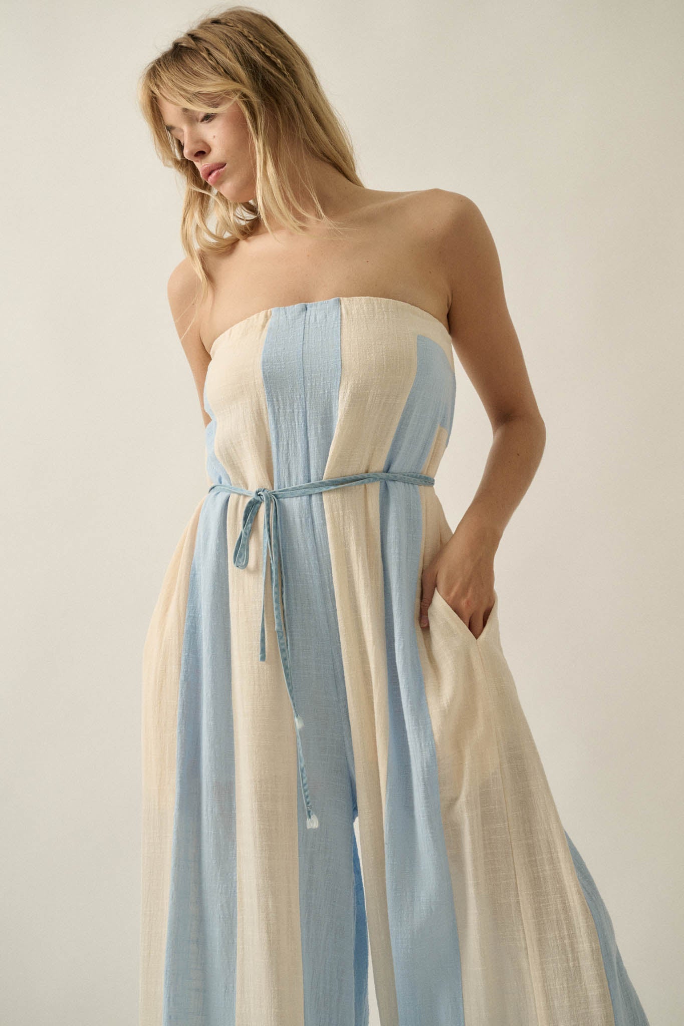 Ready to Flow Colorblock Gauze Strapless Jumpsuit