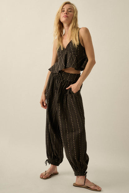 Blooming Bazaar Floral-Stripe Cotton Balloon Pants