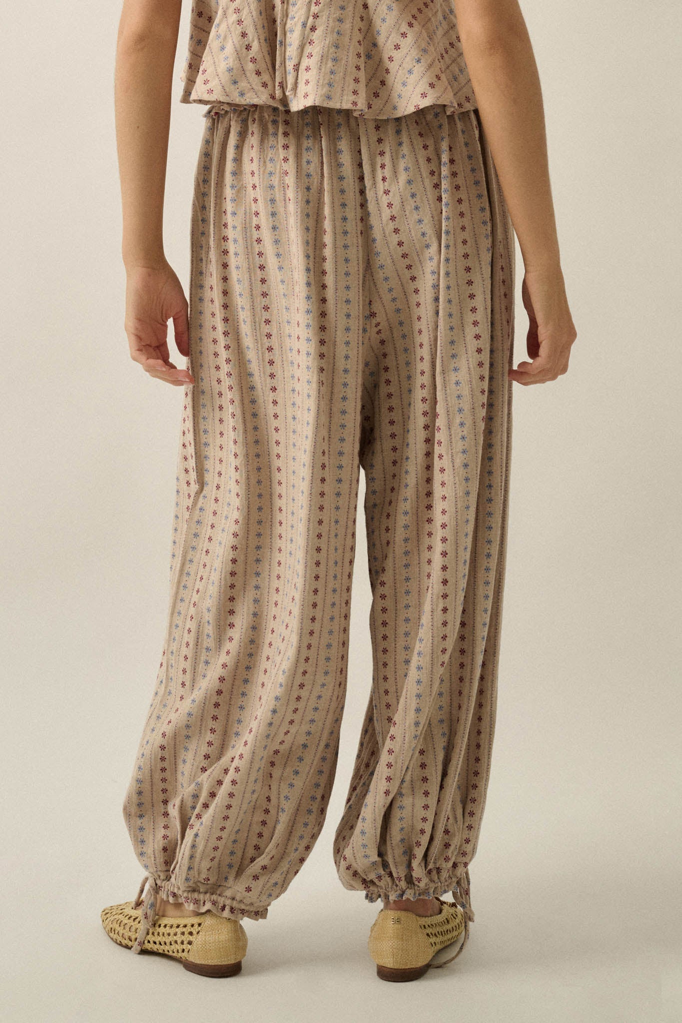 Blooming Bazaar Floral-Stripe Cotton Balloon Pants