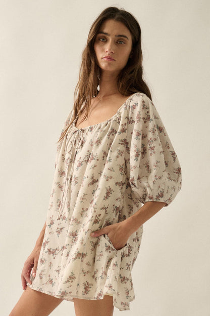 Simply Beautiful Floral Puff-Sleeve Babydoll Romper
