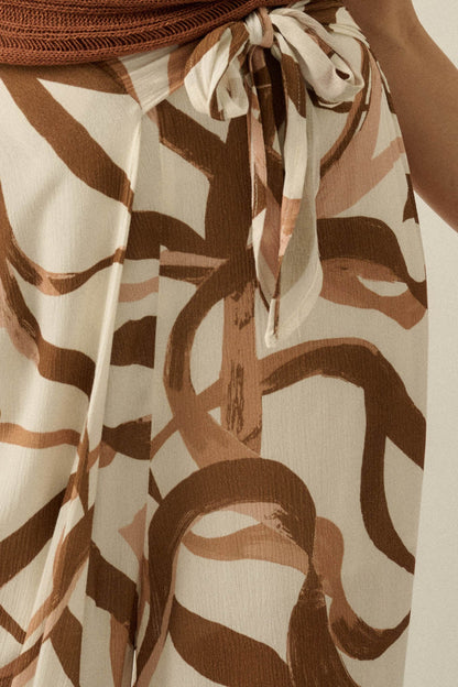 Loose Ends Ribbon-Print Wide-Leg Wrap Pants
