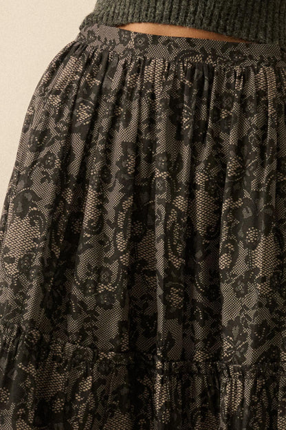 Into the Night Lace-Print Organza Maxi Skirt