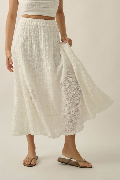Dreamy Day Floral Lace Asymmetrical Midi Skirt