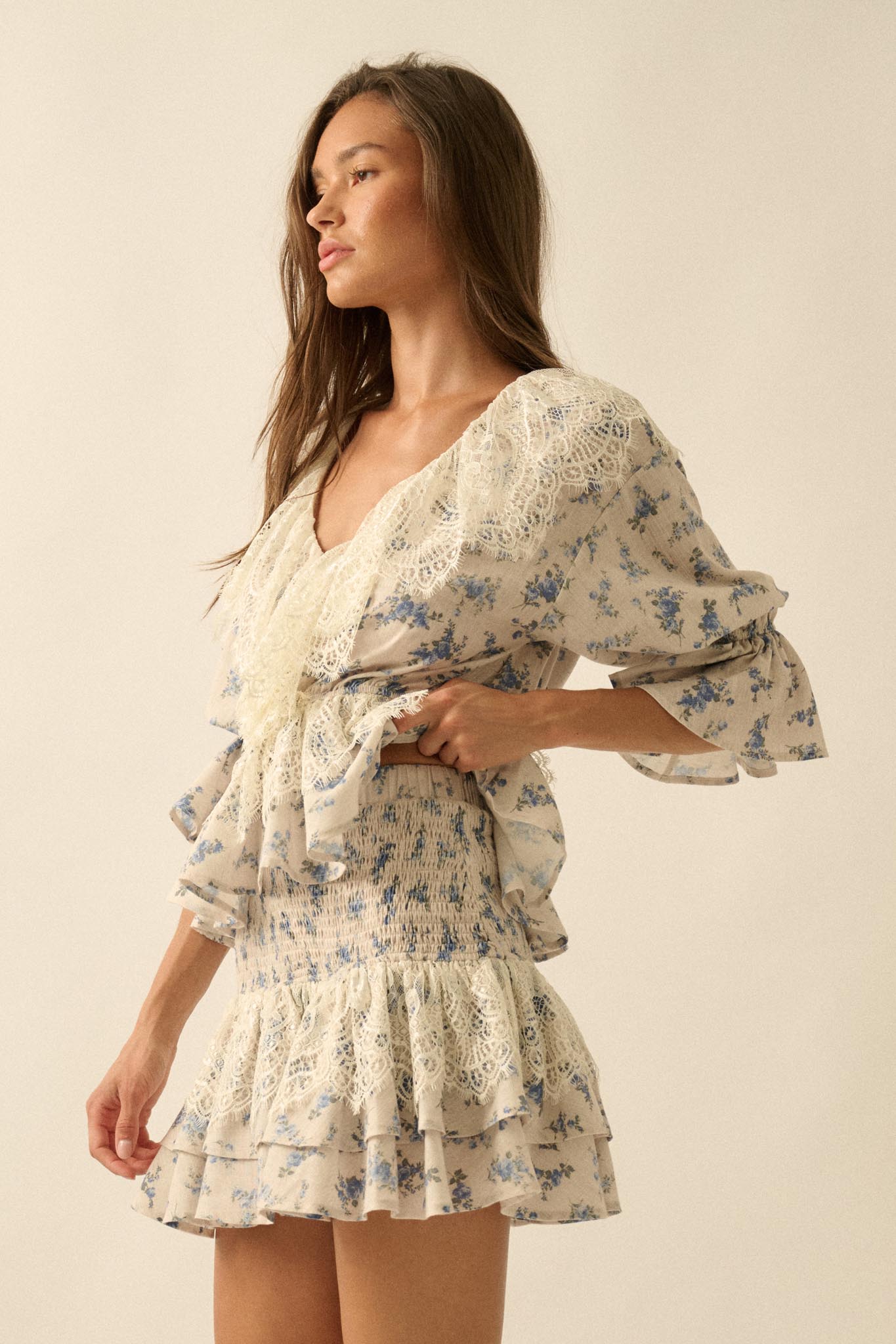 Beautiful Day Floral Drop-Waist Ruffle Mini Skirt