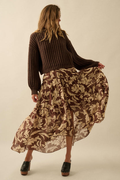 Bohemian Bouquet Floral Chiffon Tiered Maxi Skirt