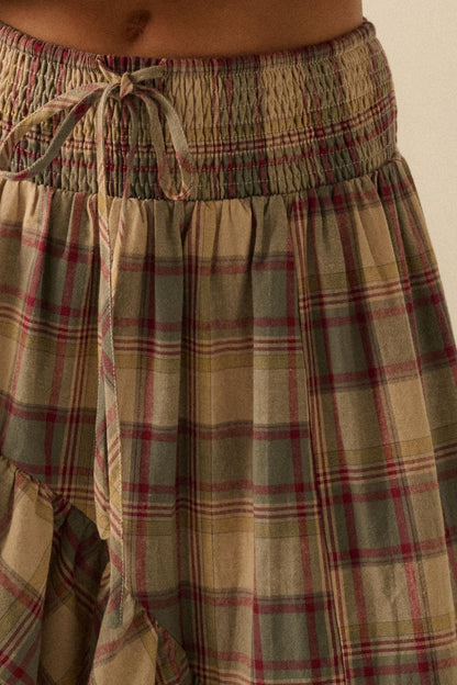 Country Mile Plaid High-Low Ruffle Maxi Skirt