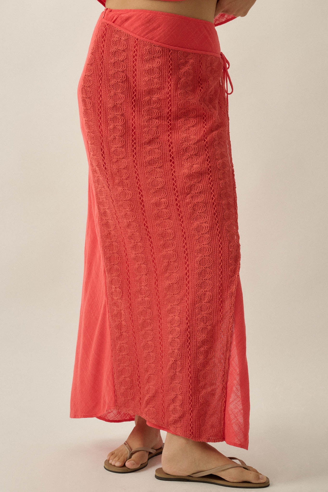 Living Easy Cotton Gauze and Lace Wrap Maxi Skirt