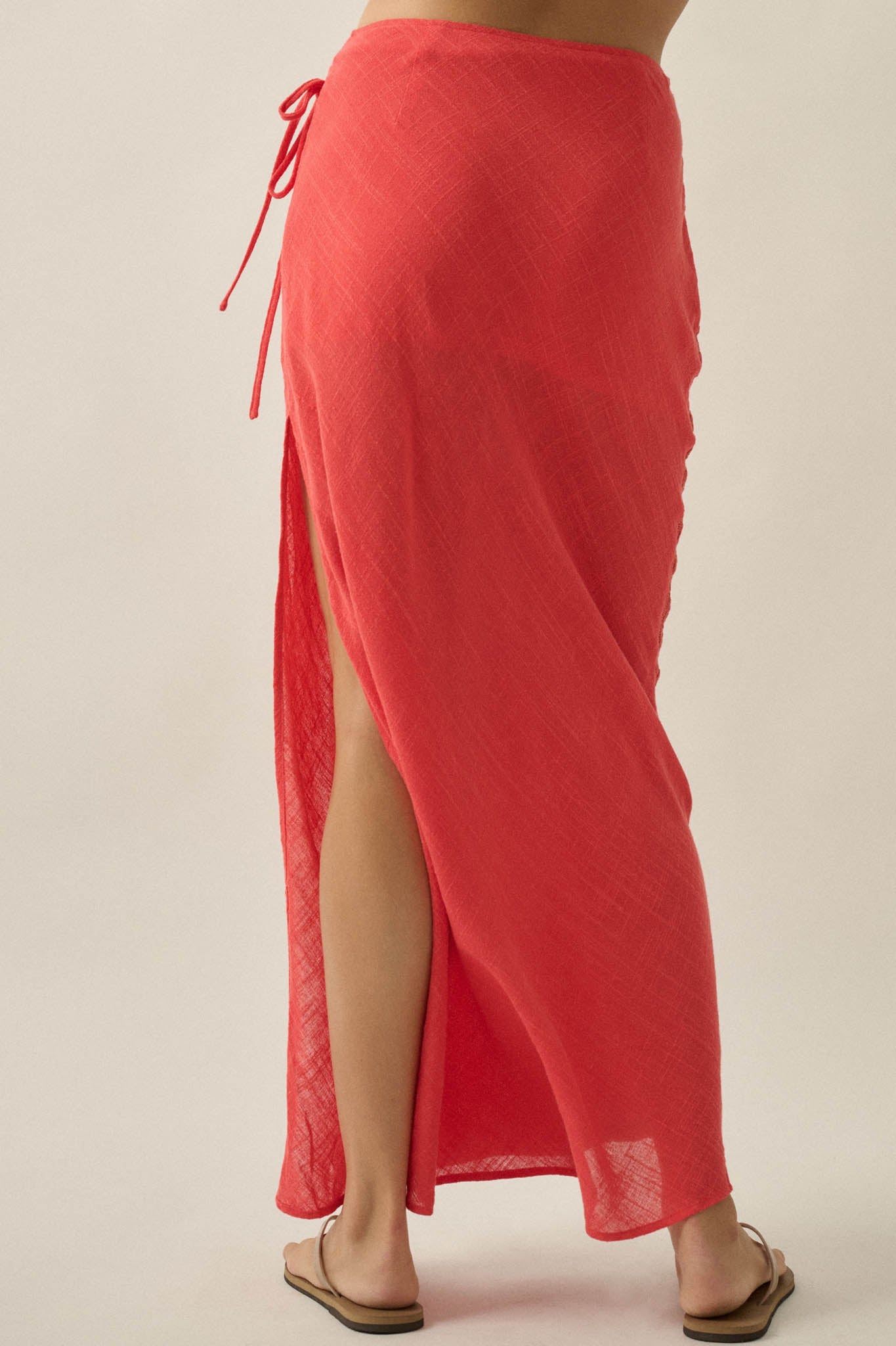 Living Easy Cotton Gauze and Lace Wrap Maxi Skirt