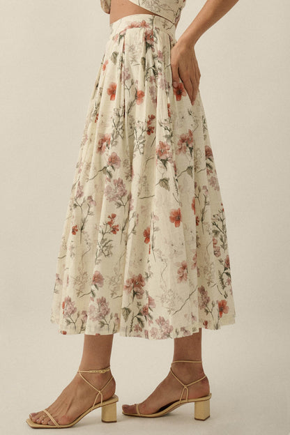 Beautiful Bouquet Floral-Print Pleated Midi Skirt