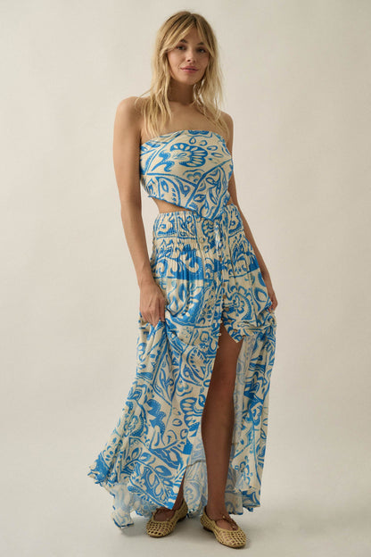 Born Nomad Abstract Floral-Print Button-Up Maxi Skirt