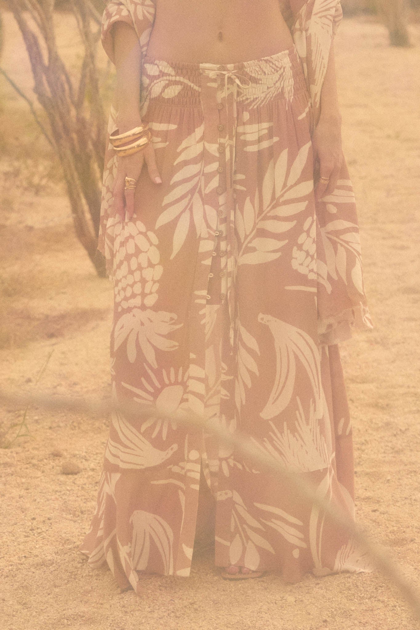 Hawaiian Holiday Tropical-Print Button Maxi Skirt