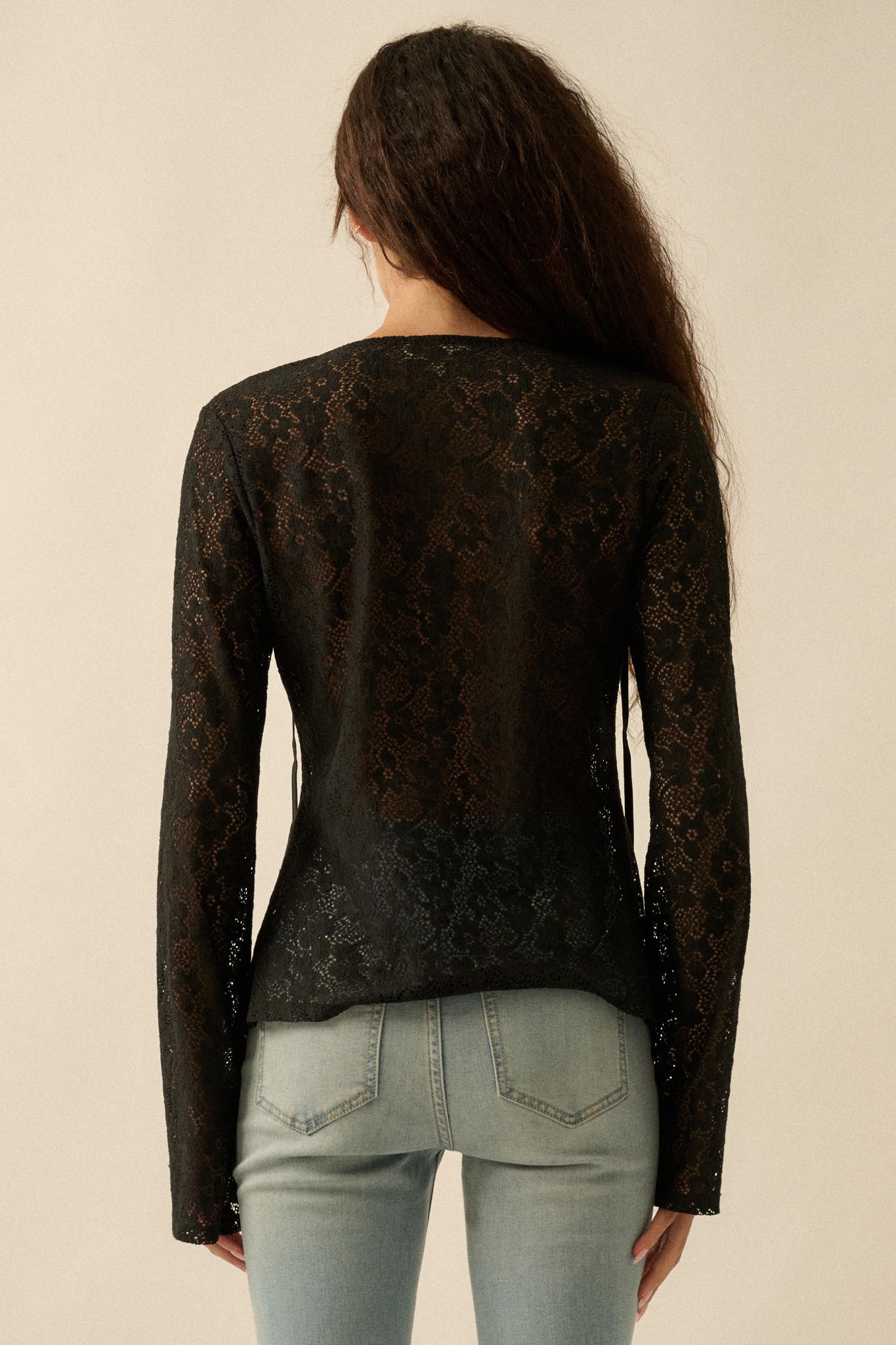 Lost in the Moment Floral Lace Tie-Front Top