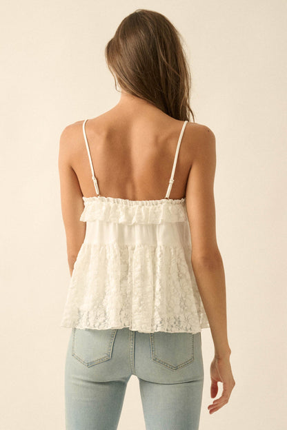 Frill Seeker Ruffled Floral Lace Babydoll Cami Top