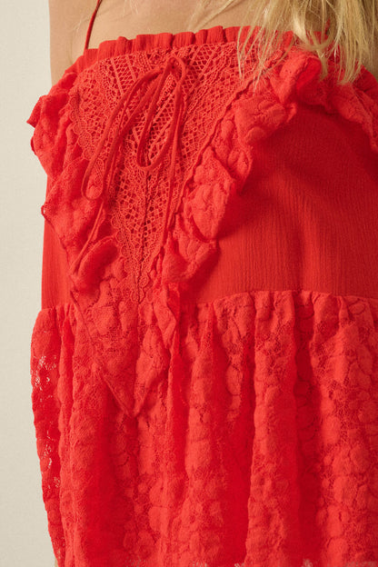 Frill Seeker Ruffled Floral Lace Babydoll Cami Top