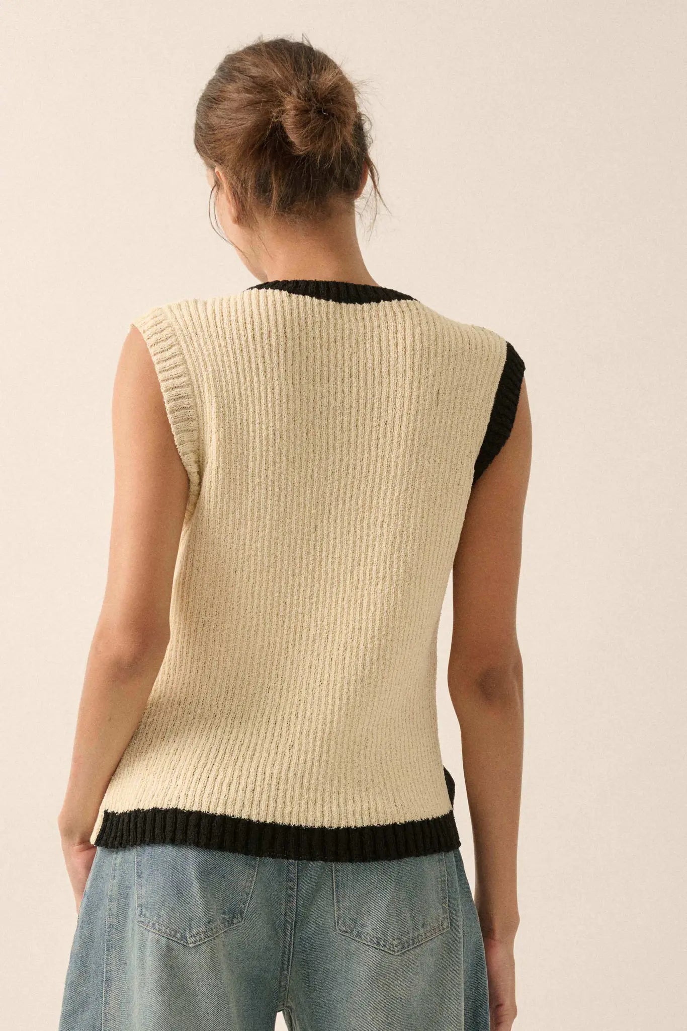 Double Date Colorblock Knit Buttoned Sweater Vest