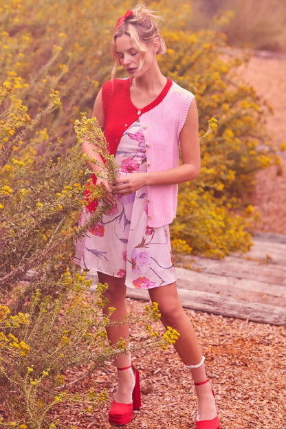 Double Date Colorblock Knit Buttoned Sweater Vest