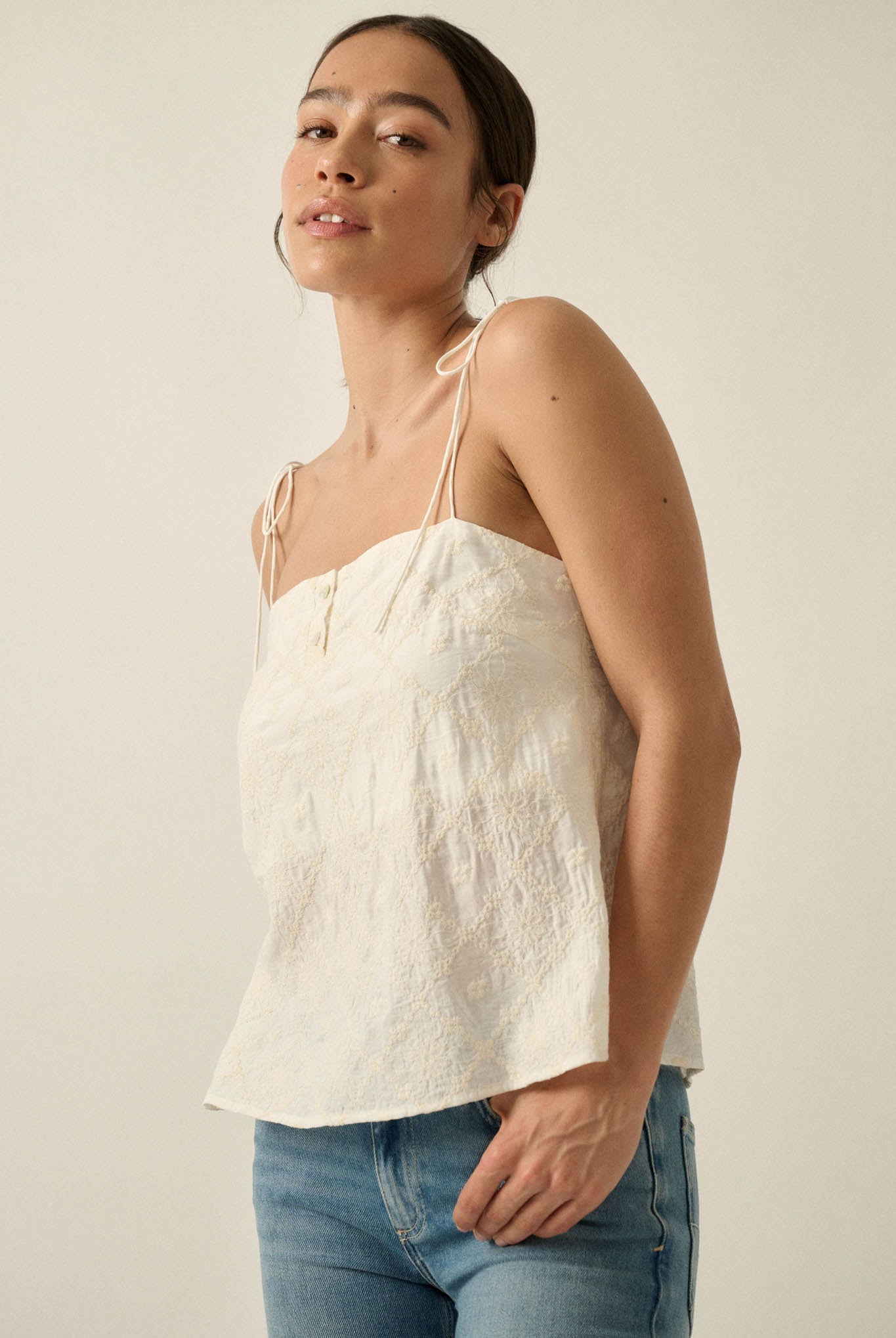 Feeling Flirty Embroidered Straight-Neck Cami Top