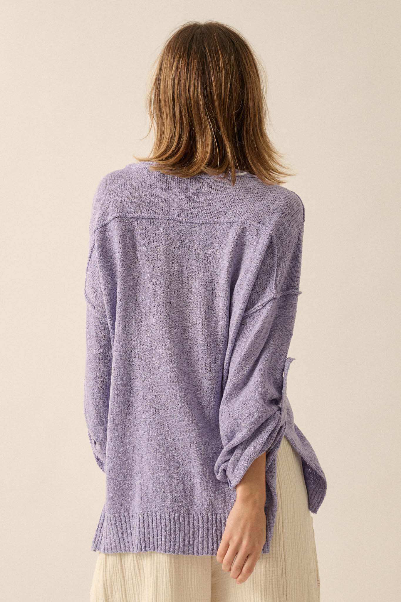 Slow Your Roll Exposed-Seam Roll-Up Henley Sweater