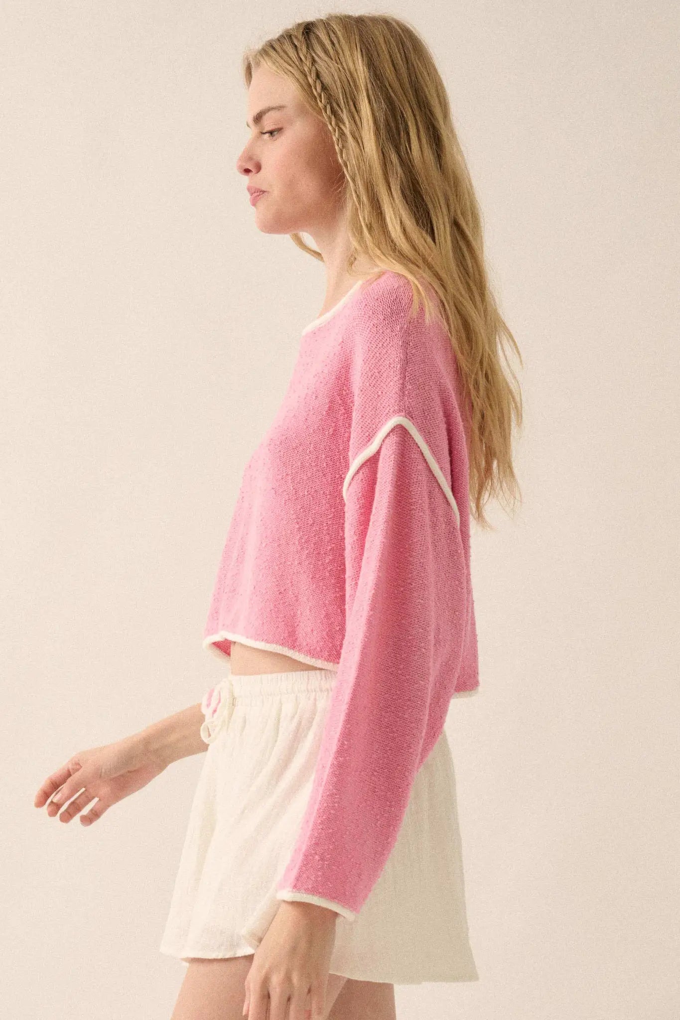 Cuddle Party Cropped Exposed-Seam Sweater