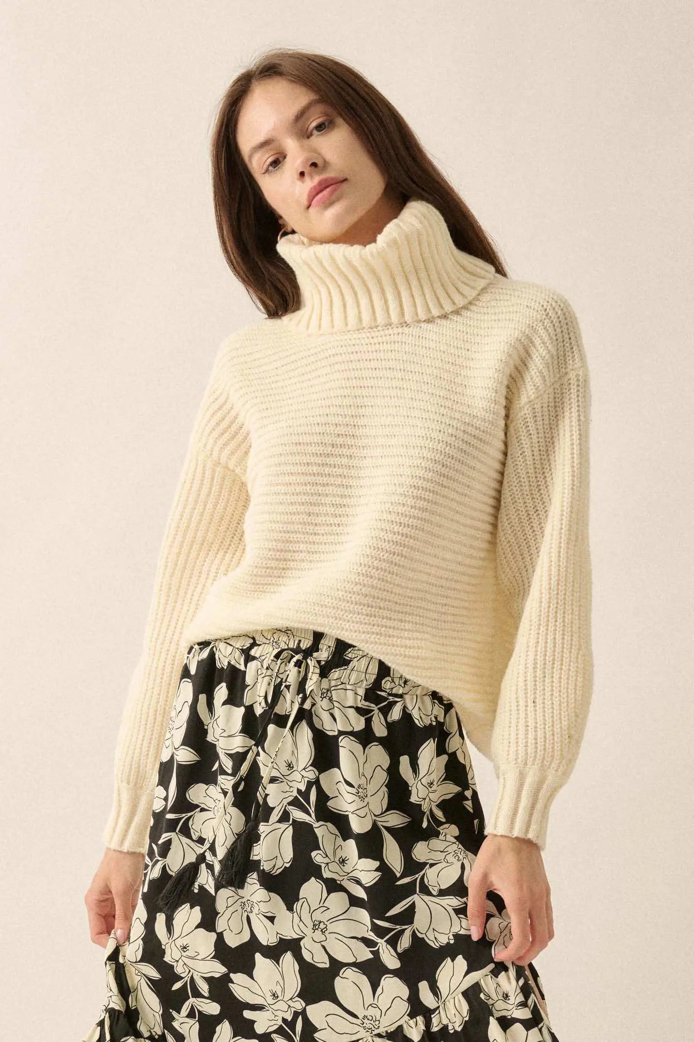 Back to You Surplice-Back Turtleneck Sweater
