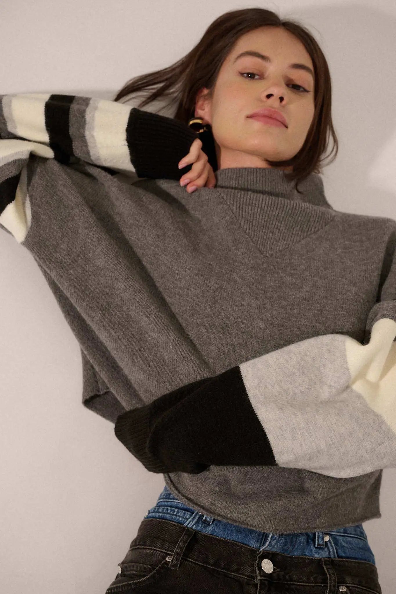 Hold On Striped Colorblock Funnel Neck Sweater