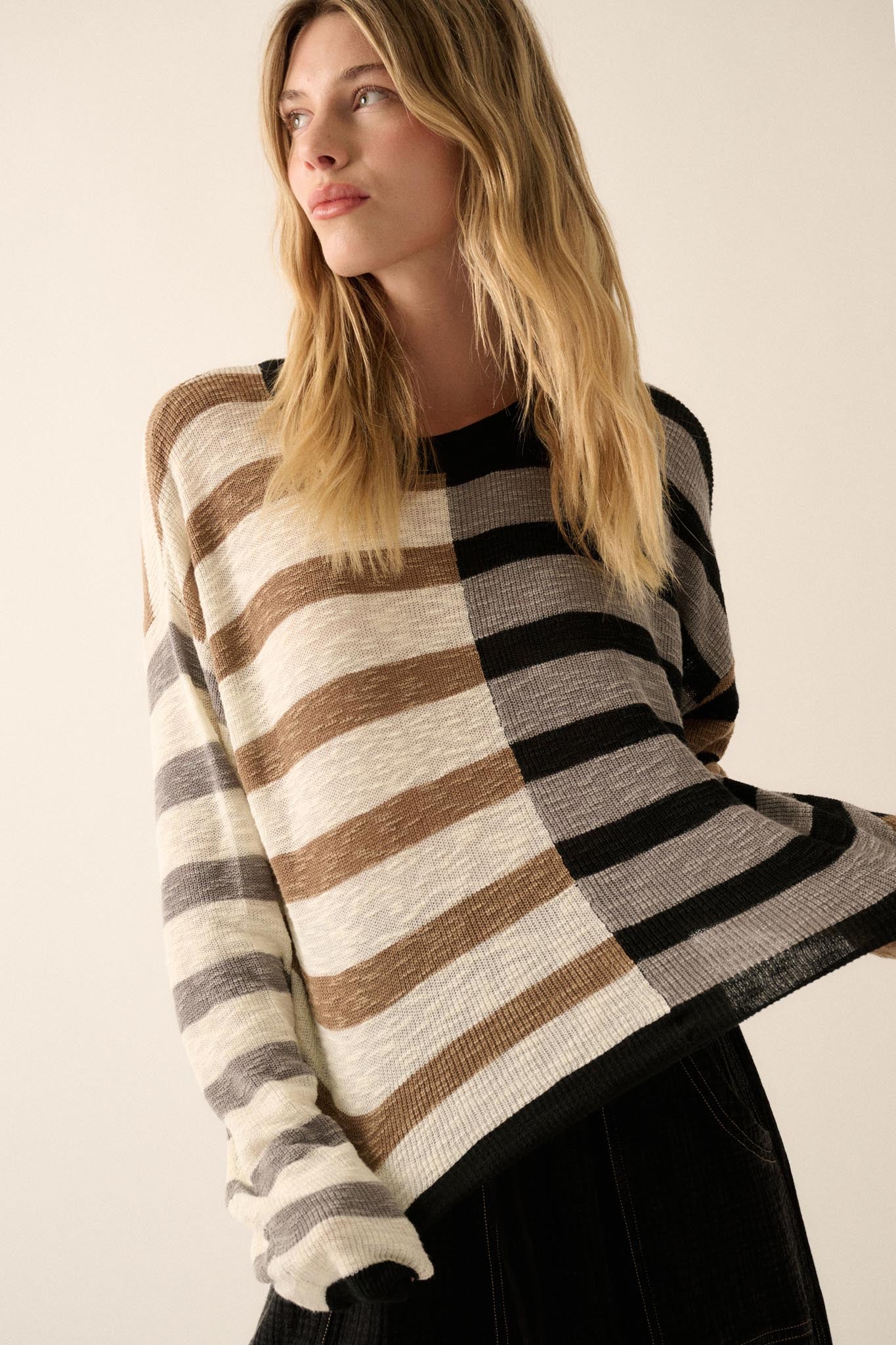 Double Feature Colorblock Striped Knit Sweater