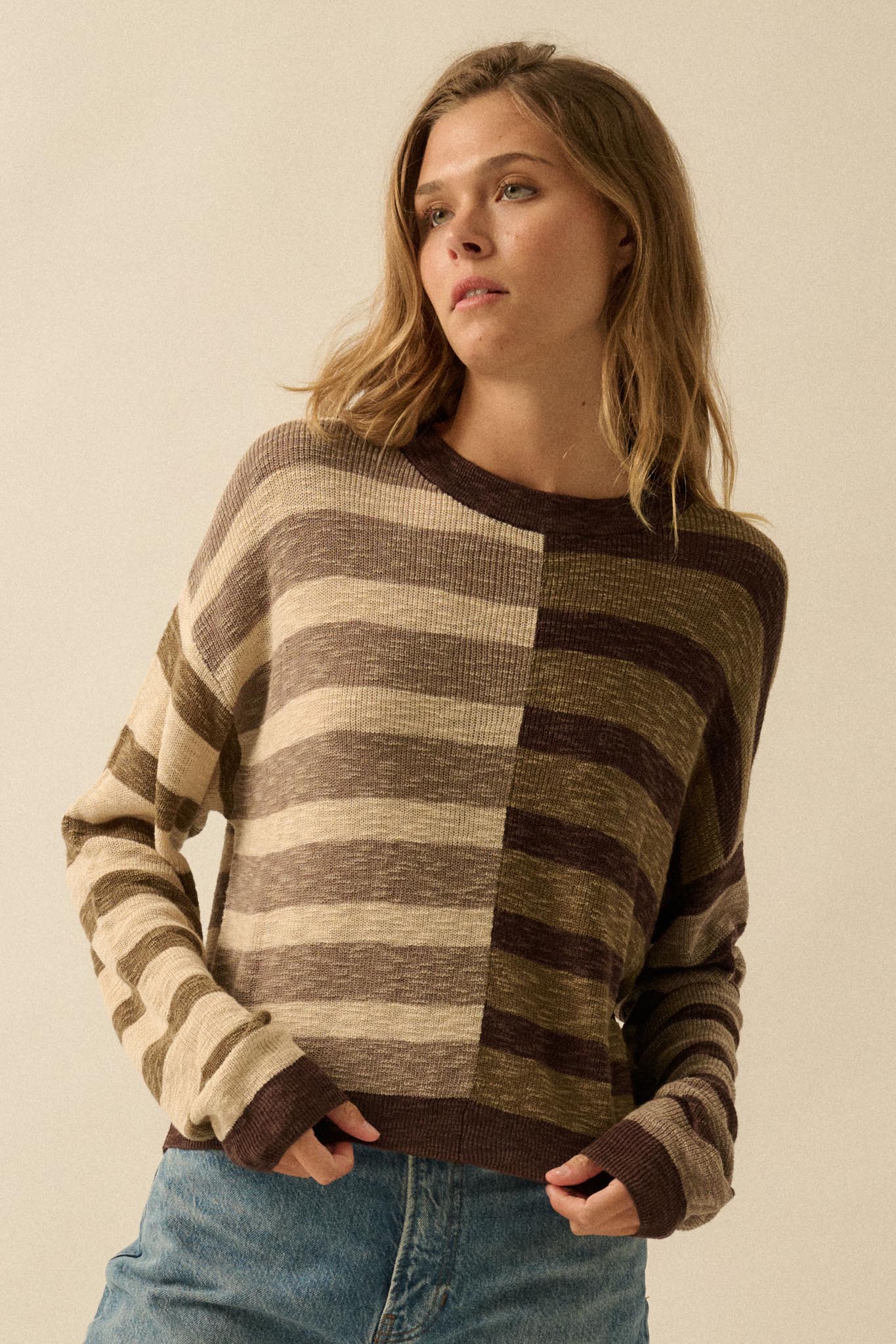 Double Feature Colorblock Striped Knit Sweater