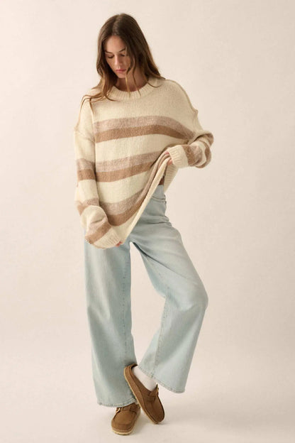 Just My Stripe Exposed-Seam Striped Knit Sweater