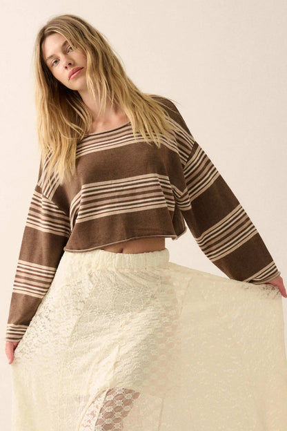 Level Best Striped Rolled-Edge Cropped Sweater