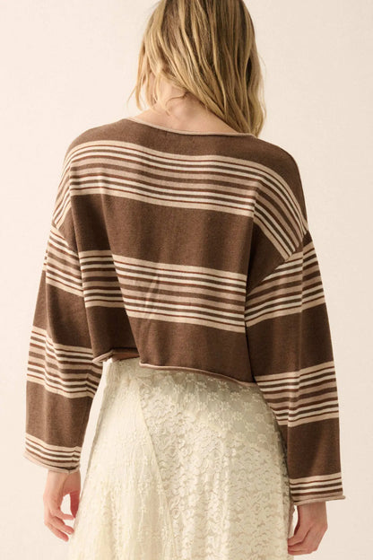 Level Best Striped Rolled-Edge Cropped Sweater