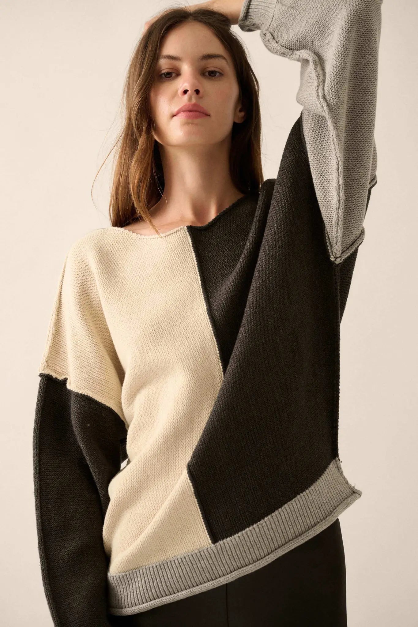 Color Scheme Colorblock Knit Boatneck Sweater