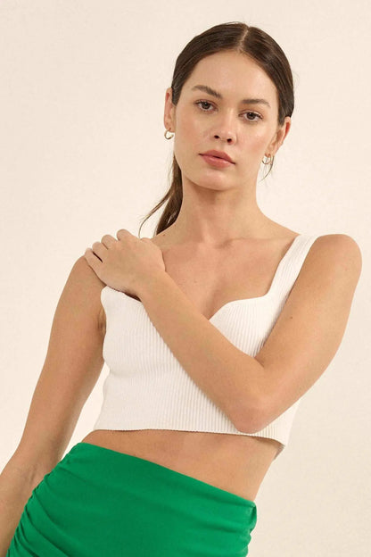 Shaper Fit Cropped Rib-Knit Sweetheart Tank Top