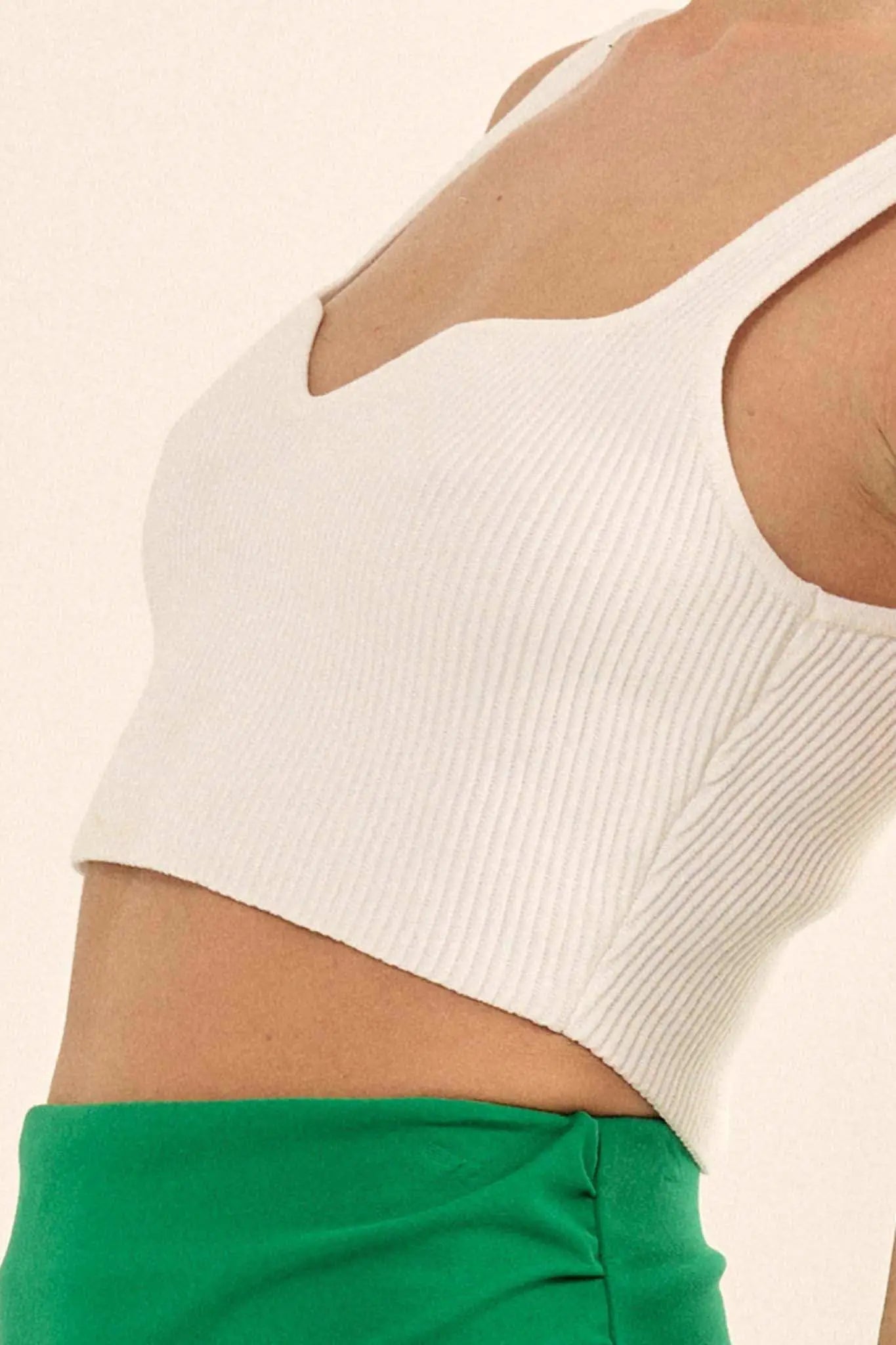 Shaper Fit Cropped Rib-Knit Sweetheart Tank Top